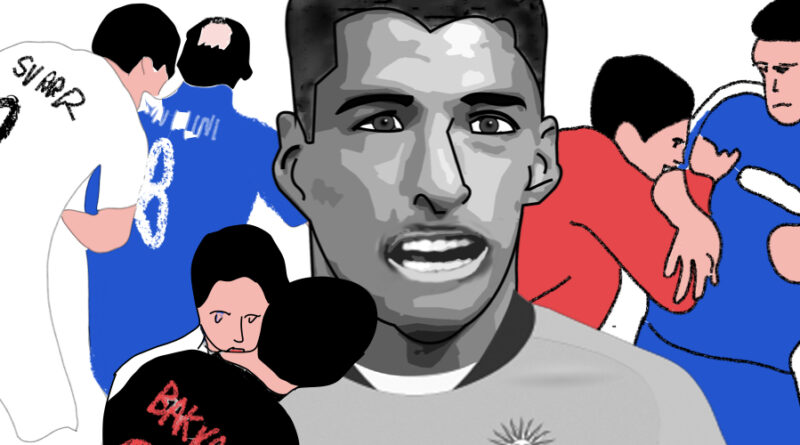 Collage van de drie bijtincidenten die Luis Suárez meemaakte in zijn carrière.