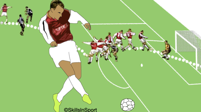 Grafische weergave van het doelpunt dat Dennis Berkgaml in 2002 maakte voor Arsenal in een wedstrijd tegen Newcastle.