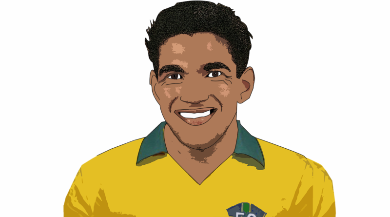 Tekening van de Braziliaanse voetballer Garrincha. Hij had een cruciale rol bij de overwinningen van Brazilië in de finale van het WK 1954 en het WK 1958.