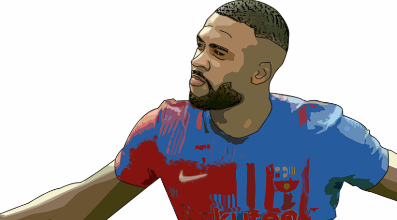 Memphis viert een doelpunt van Barcelona.
