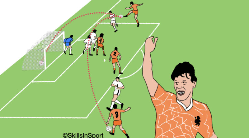 Tekening van het doelpunt van Marco van Basten in 1988 tijdens de finale van het Europees Kampioenschap.
